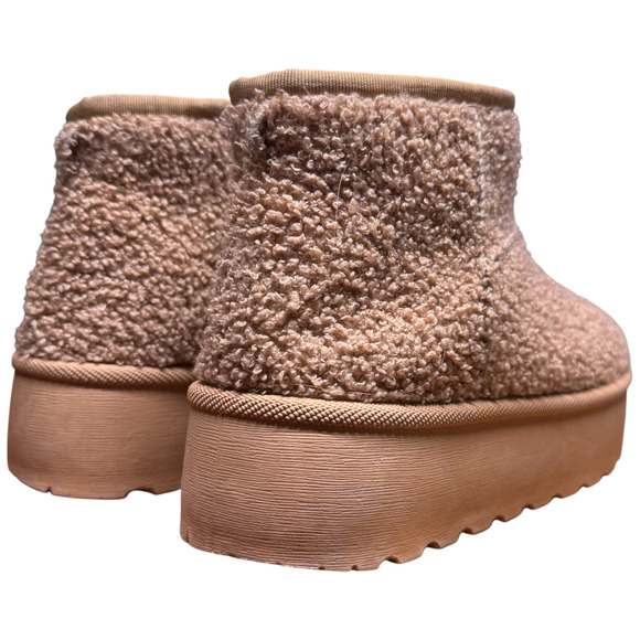 Ultra Mini Platform Boots Women's 10 Camel Teddy Cozy Booties Fleece Lined - Picture 2 of 11